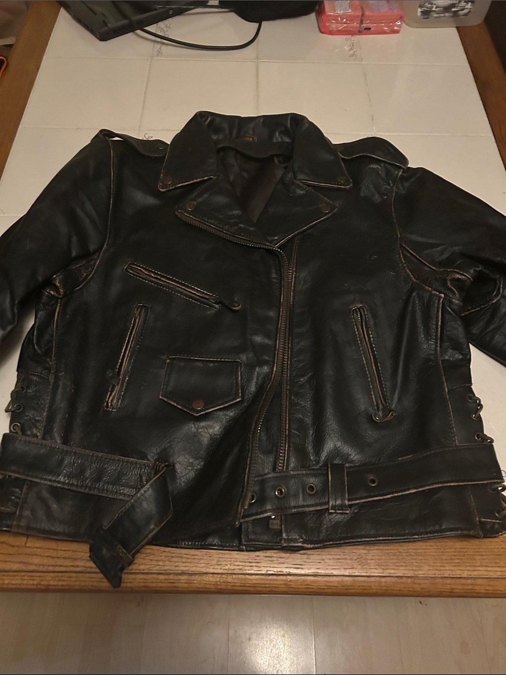 Unik Black Leather Bomber-Style Motorcycle Jacket